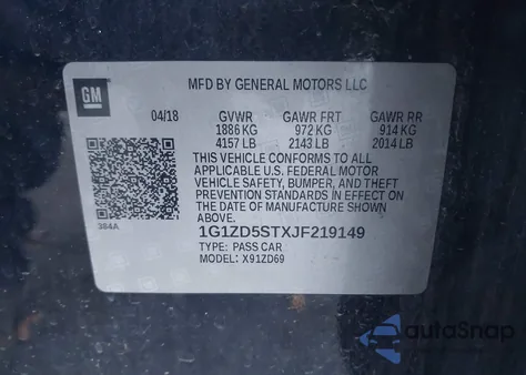 2018 Chevrolet Malibu Lt from USA, damaged, VIN 1G1ZD5STXJF219149